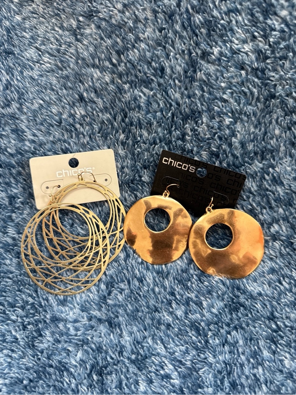 Chico's Gold-Tone Layered Wire Hoops and Hammered Donut Earrings Set
